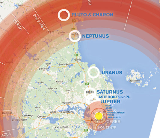 Tävling: Din ort kan få en egen dvärgplanet i Sweden Solar System Grundkarta: ©Google Maps