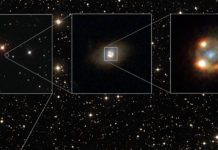 Fyrdubbel supernova bakom kosmisk lins överraskar Bild: ESA/Hubble, NASA, Sloan Digital Sky Survey, Palomar Observatory/California Institute of Technology
