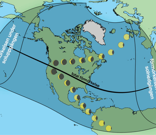 Allt om solförmörkelsen i USA den 21 augusti 2017 – och hur den kan skymtas från Sverige Karta: Per Ahlin/Populär Astronomi