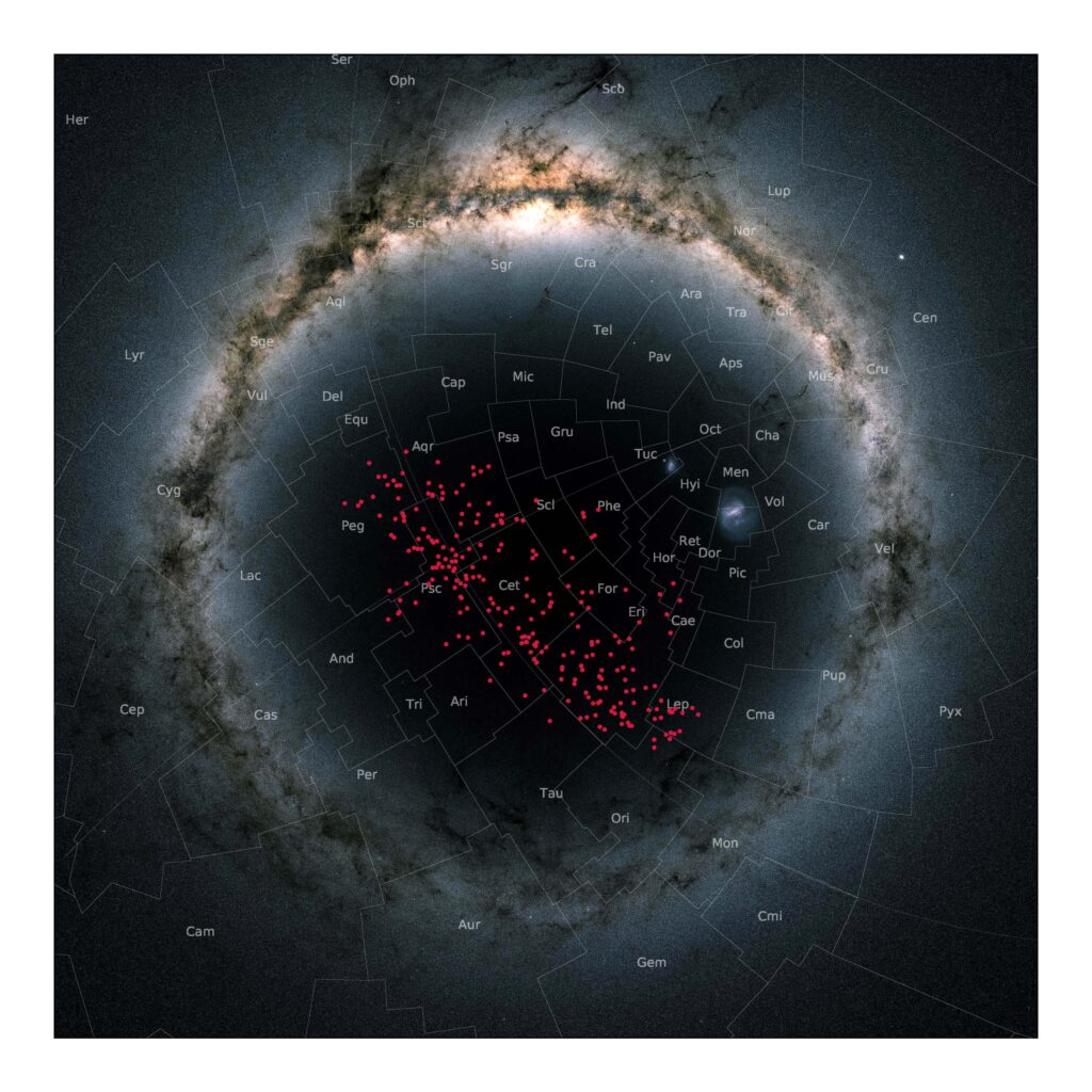 Pisces-Eridanus stellar stream utmarkerad över Vintergatan.