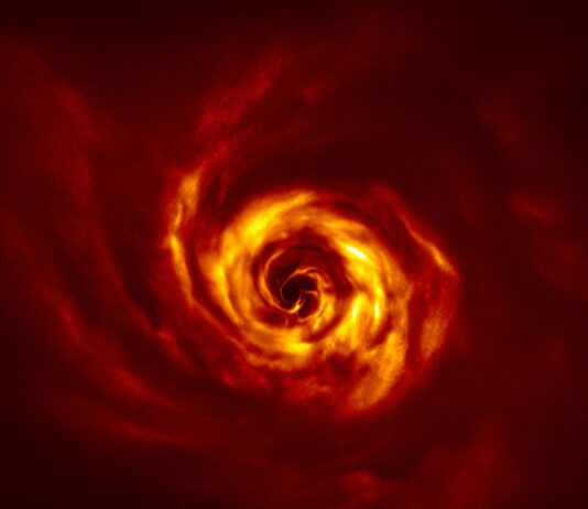 Stjärnans spiral avslöjar nyfödda planeter Skivan runt AB Aurigae Bild: ESO/Boccaletti et al.
