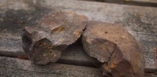 Stenar från sjön Mien som innehåller mineralet zirkon. Detta är stenarna som Josefin Martell använt i sin studie och plockat ur mikrometersmå prover från. Bild: Josefin Martell