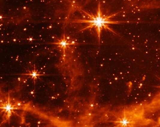 James Webb smygstartar med stjärnor i Stora magellanska molnet