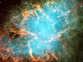 Astronomiska Nobelpris – Del 1 Krabnebulosan är resterna av en supernovaexplosion, cirka 6000 ljusår från oss. Den innehåller en neutronstjärna, en pulsar, nära dess centrum som snurrar 30 gånger per sekund runt sin egen axel. Bildkälla: ESO