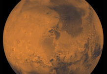 Stenplaneternas tidiga historia i årets Nordenmarkföreläsning Planeten Mars. Bild Nasa.