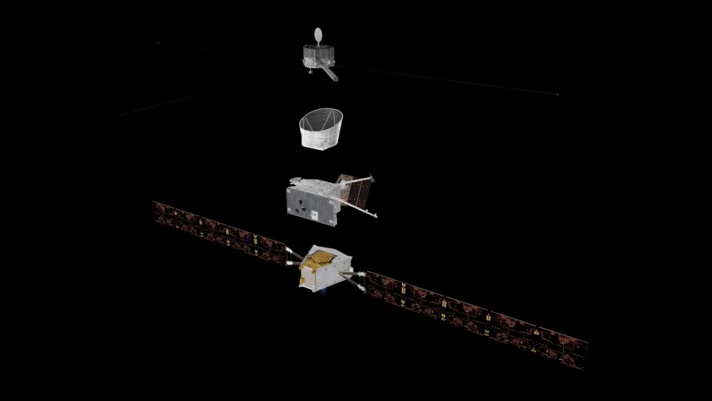 Sprängskiss av Bepicolombos olika komponenter.
https://www.esa.int/Science_Exploration/Space_Science/BepiColombo/What_is_BepiColombo